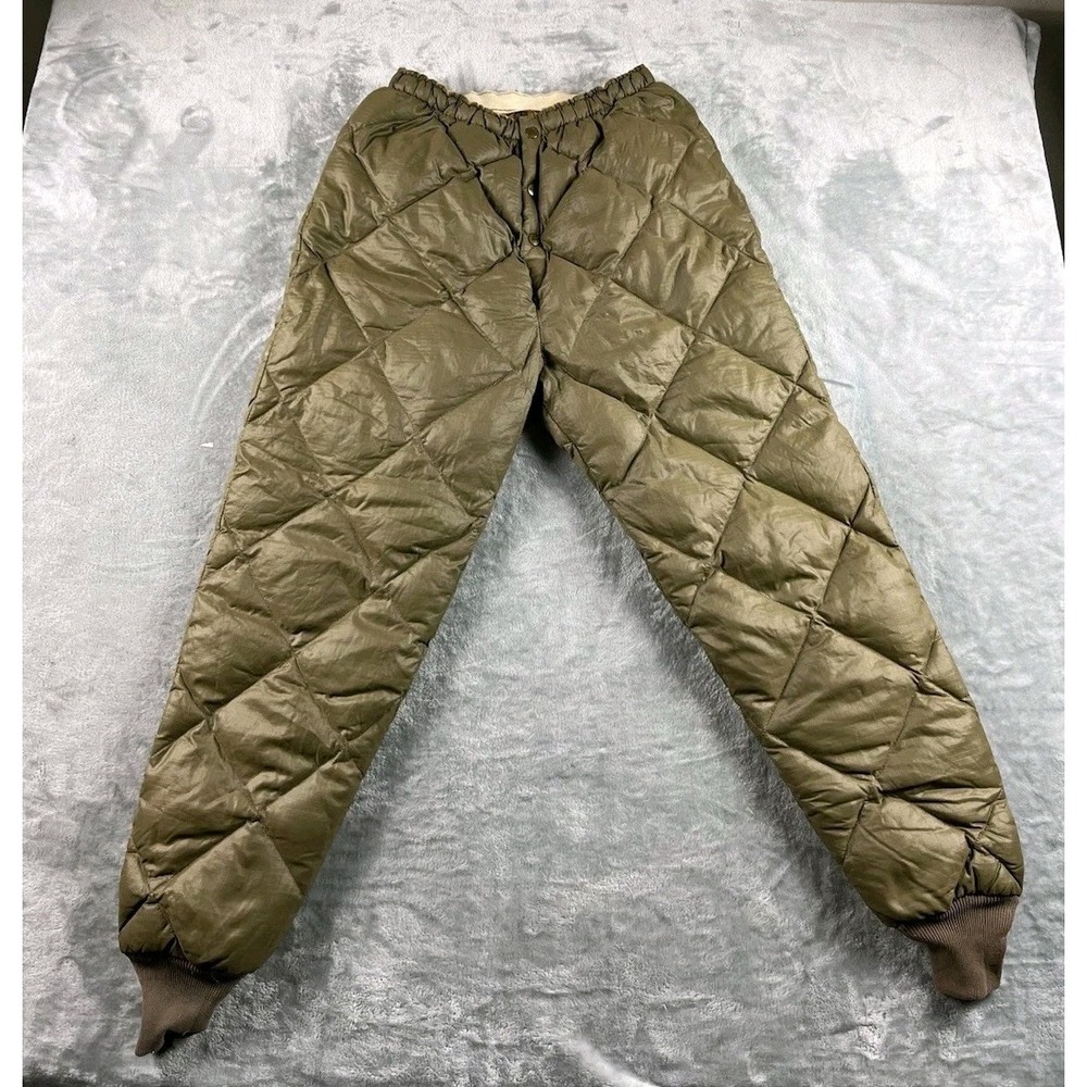 VTG Eddie Bauer Pants Mens Medium Quilted Goose Down Diamond Olive USA 70s READ